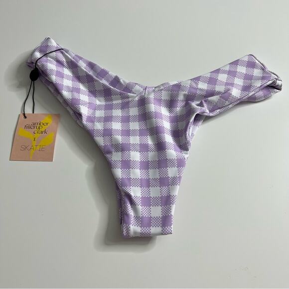 NWT SKATIE Mandi Bikini Bottom Encinitas Purple Lilac White Checkered Small - Picture 1 of 4